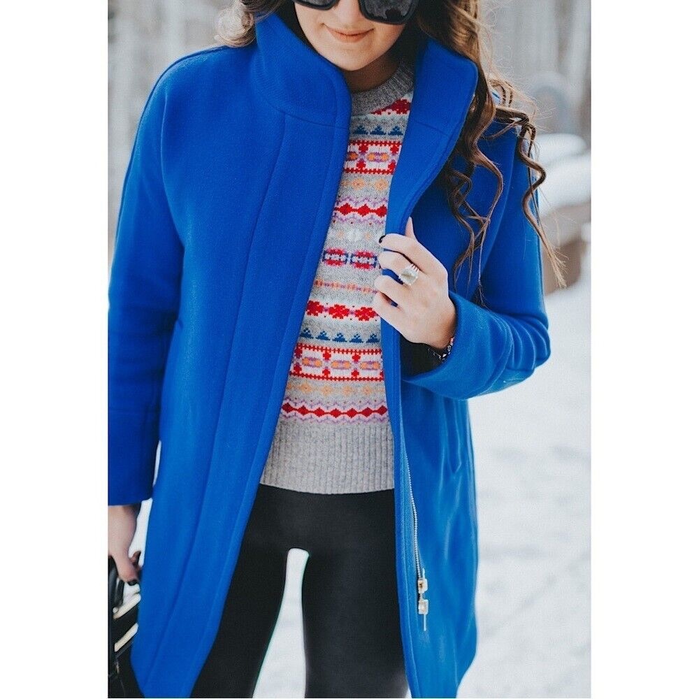 J.Crew Coat Italian Wool Cocoon Royal Blue Jacket Winter Sz 00 high quality
